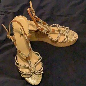 Vaneli Tan and Cream Wedge Sandals